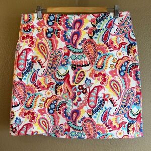 Talbots Petites Multicolor Paisley Textured Straight Skirt Size 14P Pink Blue